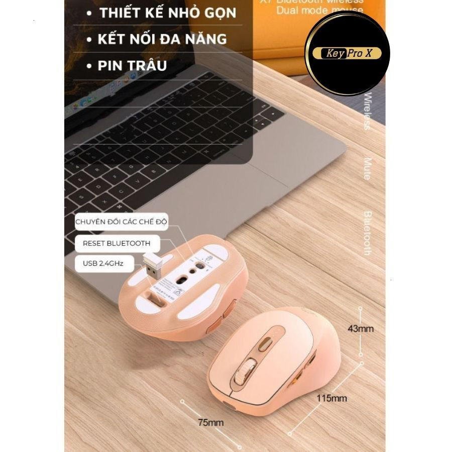 Chuột Không Dây Máy Tính Bluetooth X7 Wireless Pin Sạc Kết Nối 2 Chế Độ Cho Mọi Thiết Bị Máy Tính, LaptopChuột Không Dây