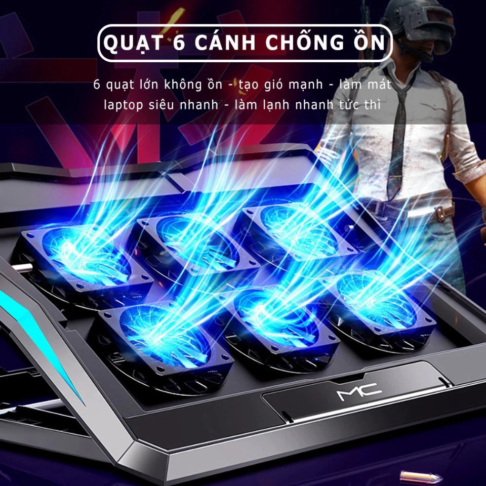 Đế tản nhiệt laptop HEYTECH Q3 có 6 quạt làm mát nhanh chống ồn đèn led gaming giúp tăng hiệu năng bảo vệ máy tính