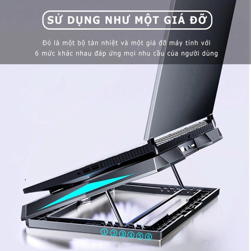 Đế tản nhiệt laptop HEYTECH Q3 có 6 quạt làm mát nhanh chống ồn đèn led gaming giúp tăng hiệu năng bảo vệ máy tính