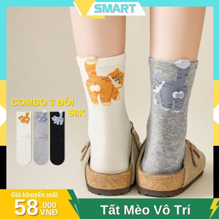 Tất cotton họa tiết mèo dễ thương, chất liệu Tân Cương cao cấp mềm mịn, co giãn thoáng khí, bền màu - TGN06