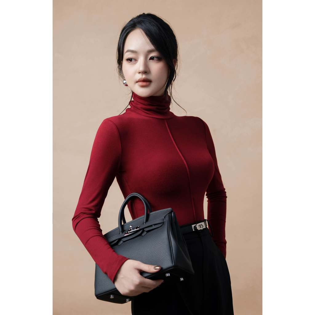 Áo giữ nhiệt nữ ELLA DORA thiết kế cổ lọ dáng dài tay phong cách thanh lịch 3 màu ĐỎ/XÁM/ĐEN [AT48]