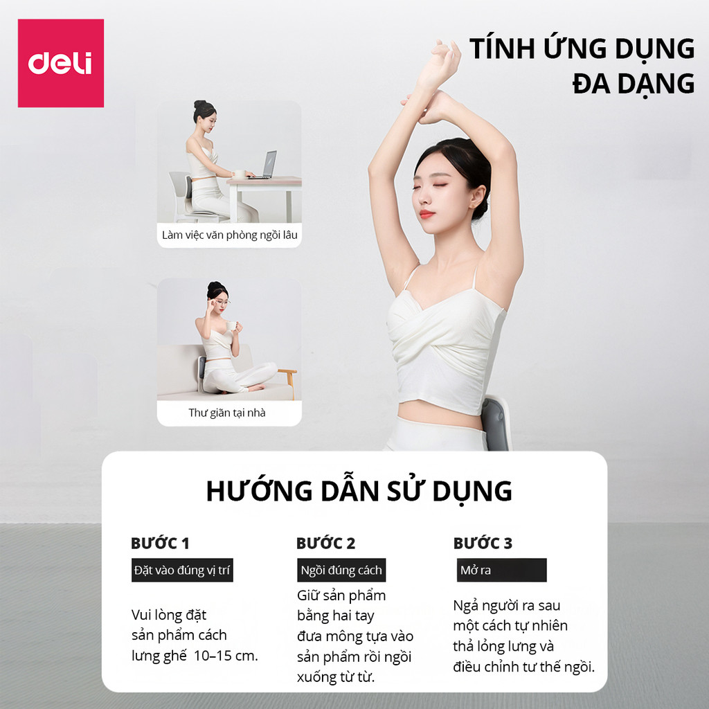 Ghế Bệt Tựa Lưng Công Thái Học Deli Điều Chỉnh Tư Thế Ngồi - Chống Gù Lưng Hiệu Quả, GIảm Đau Mỏi Lưng