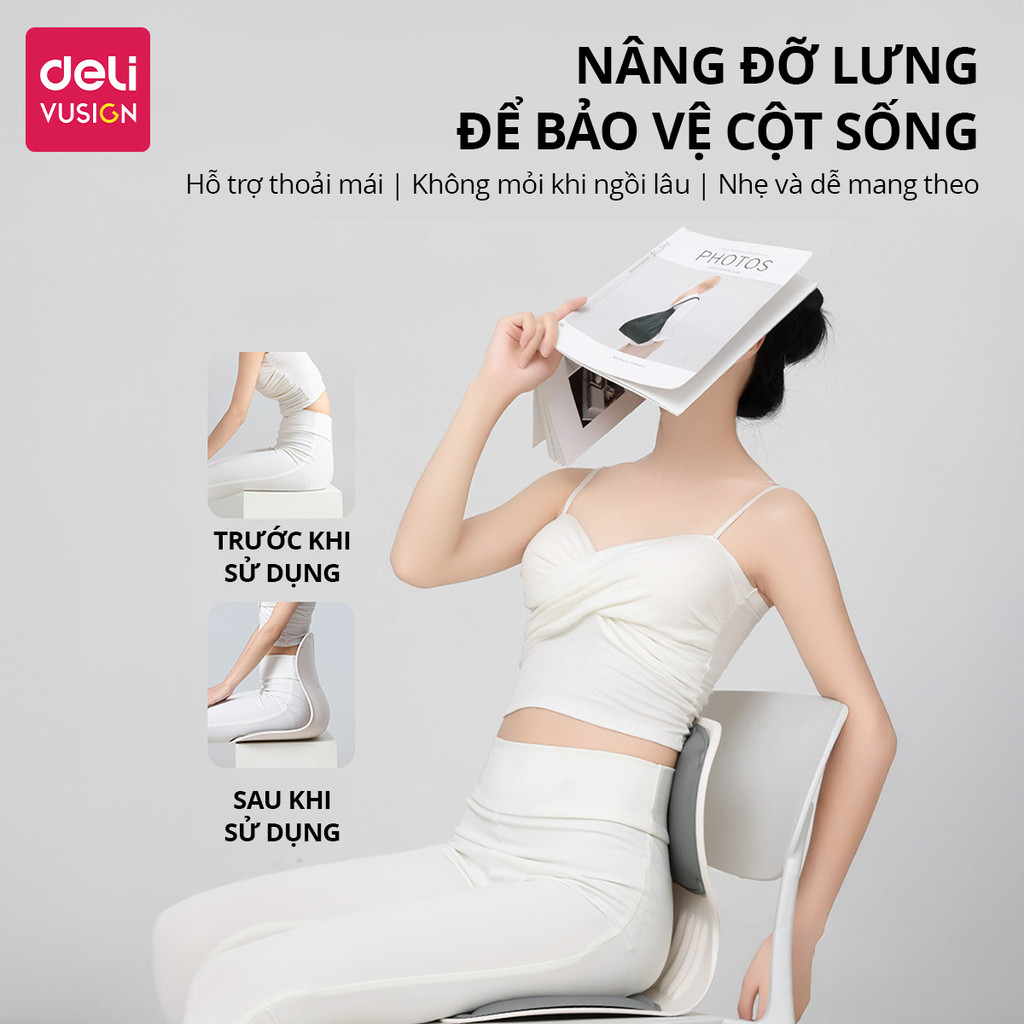 Ghế Bệt Tựa Lưng Công Thái Học Deli Điều Chỉnh Tư Thế Ngồi - Chống Gù Lưng Hiệu Quả, GIảm Đau Mỏi Lưng