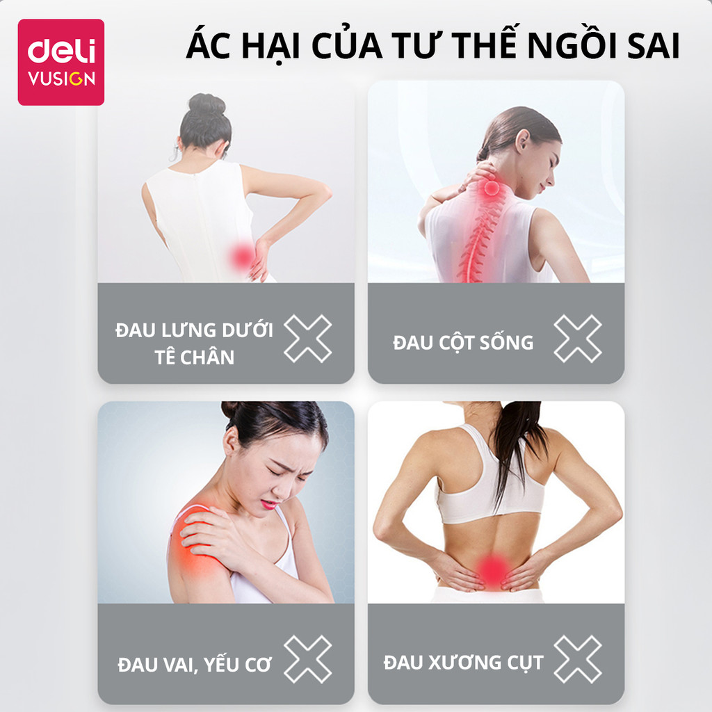 Ghế Bệt Tựa Lưng Công Thái Học Deli Điều Chỉnh Tư Thế Ngồi - Chống Gù Lưng Hiệu Quả, GIảm Đau Mỏi Lưng