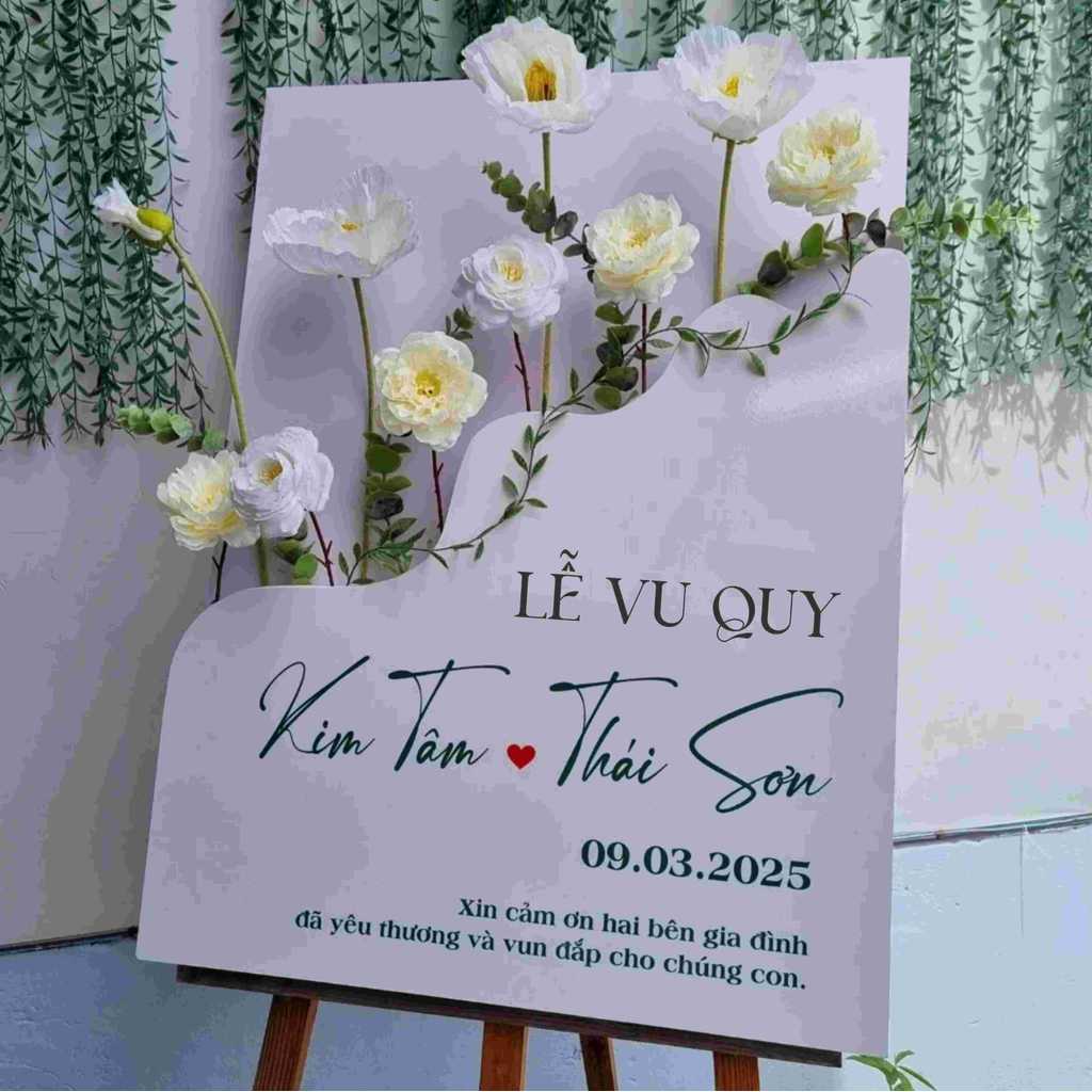 Bảng Welcome Cắm Hoa. Đám cưới, Chất liệu Fomet 3ly và 5ly, Size 40x60cm & 50x70cm và60x80cm, Loại 1