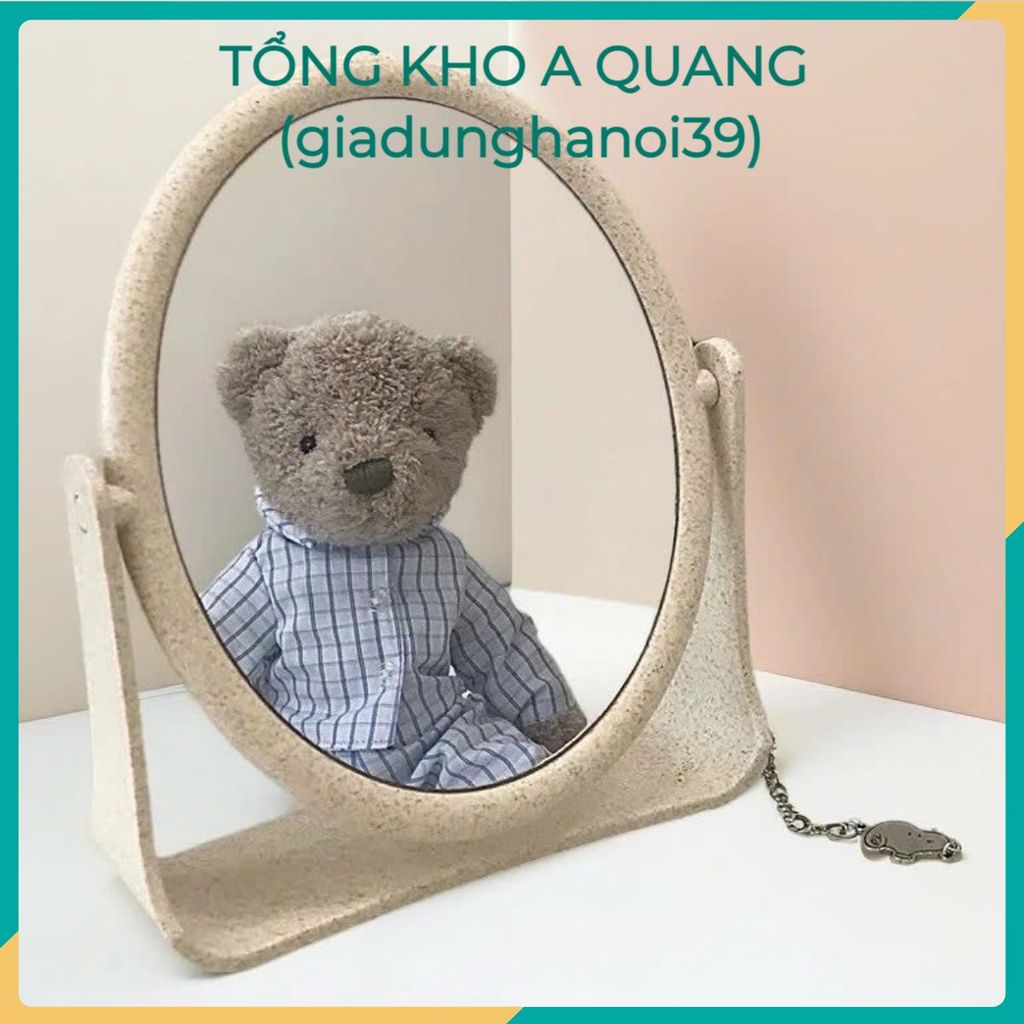 Gương để bàn nhập khẩu chất lượng cao, gương trang điểm 2 mặt xoay tiện lợi, khung lúa mạch chắc chắn, kiểu dáng sang tr