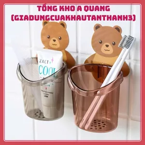 Cốc gấu dán tường tiện lợi, cốc đựng bàn chải và kem đánh răng hình gấu dễ thương, có lỗ thoát nước chống đọng nước, chấ