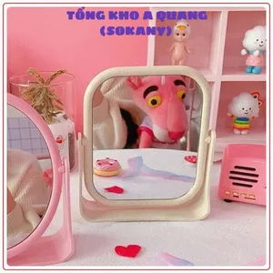 Gương trang điểm để bàn nhập khẩu, thiết kế 2 mặt xoay đa năng, khung lúa mạch bền chắc, gương soi cao cấp cho chị em ph