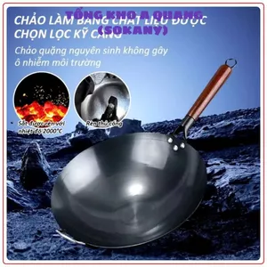 Chảo thép chống dính chiên xào size 32cm, kháng rỉ vượt trội, cán gỗ sồi sang trọng – nấu ăn tiện lợi, dễ vệ sinh, an to