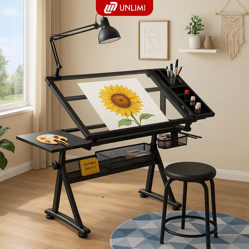 UNLIMI Bộ n Vẽ Kỹ Thuật Có K Lưu Trữ Dụng Cụ Mặt Kính 102x60cm - UN87