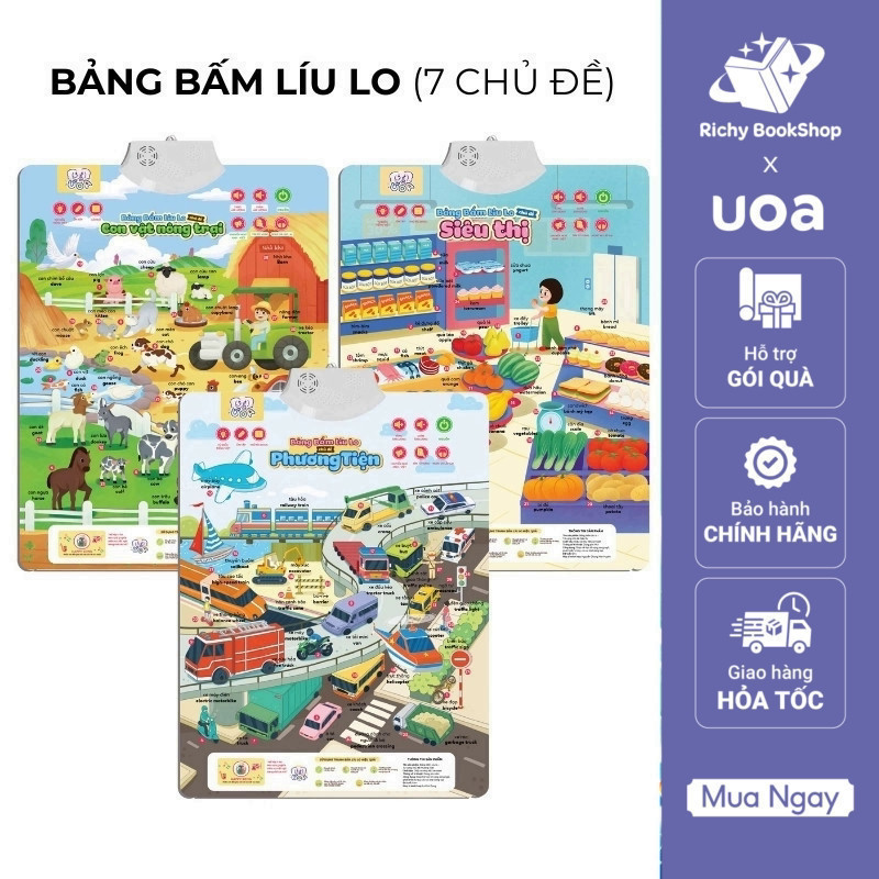 Bảng bấm líu lo Ú ÒA 5 chủ đề, dạy bé học phát âm song ngữ Anh Việt