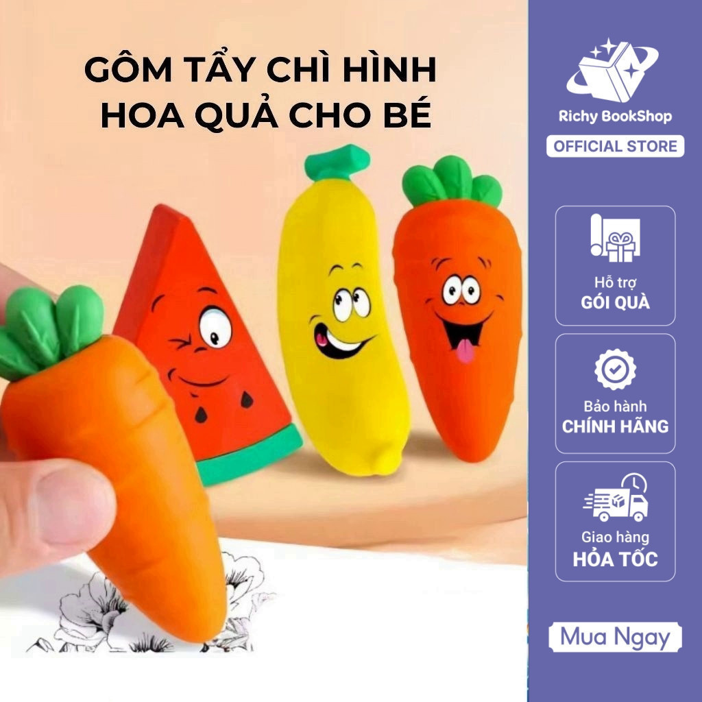 Gôm Tẩy Bút Chì Hoa Quả Khổng Lồ Deli VP414 - Tẩy Chì Tẩy Sạch Ít Vụn An Toàn Cho Bé