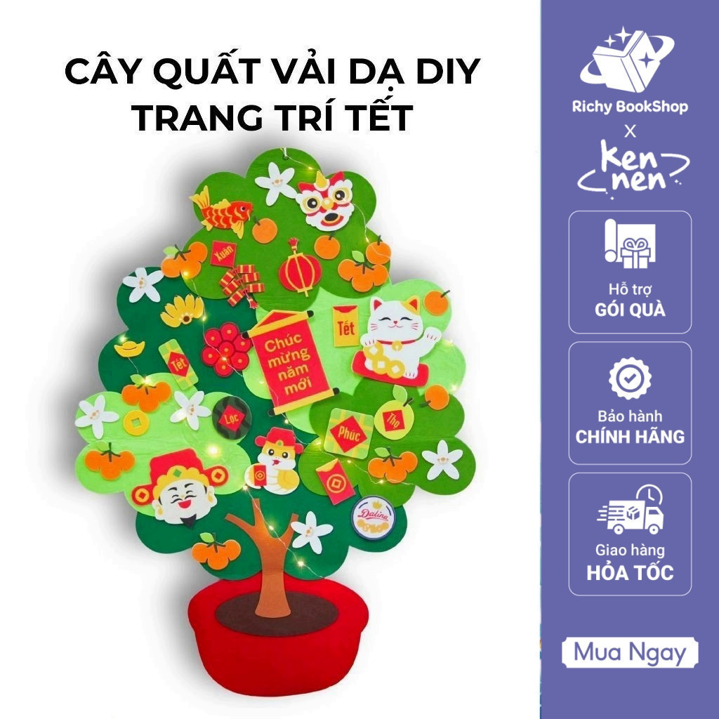 Cây Quất DIY KENNEN Bằng Vải Nỉ Trang Trí Tết - Cao 1m, 35 Chi Tiết