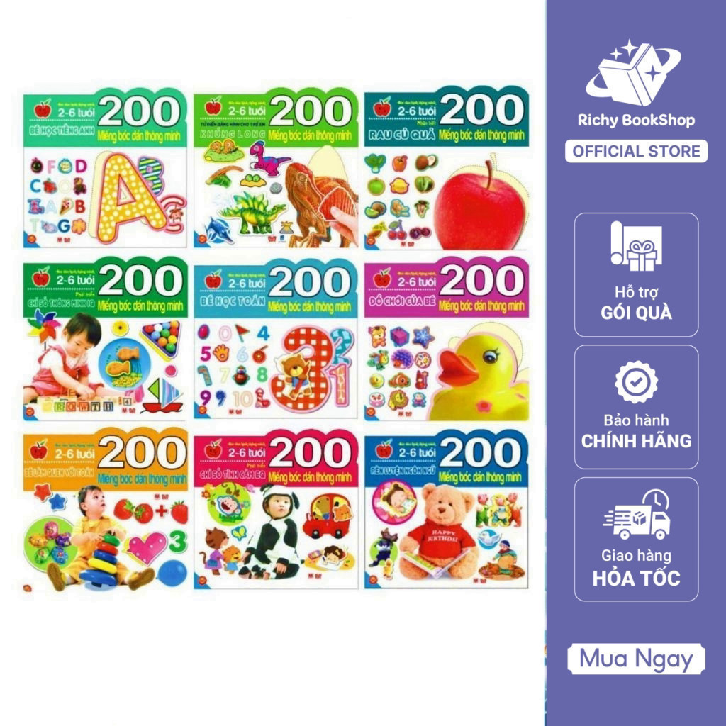 Sách - 200 Miếng Bóc Dán Thông Minh - 12 chủ đề lựa chọn - Dành cho trẻ từ 2-6 tuổi