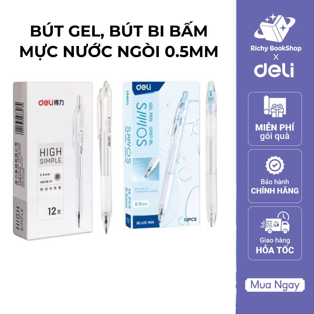 Bút Gel, Bút Bi Nước Mực Xanh EG057 Mực Gel Trơn Tru Nhanh Khô Cho Học Sinh Sinh Viên