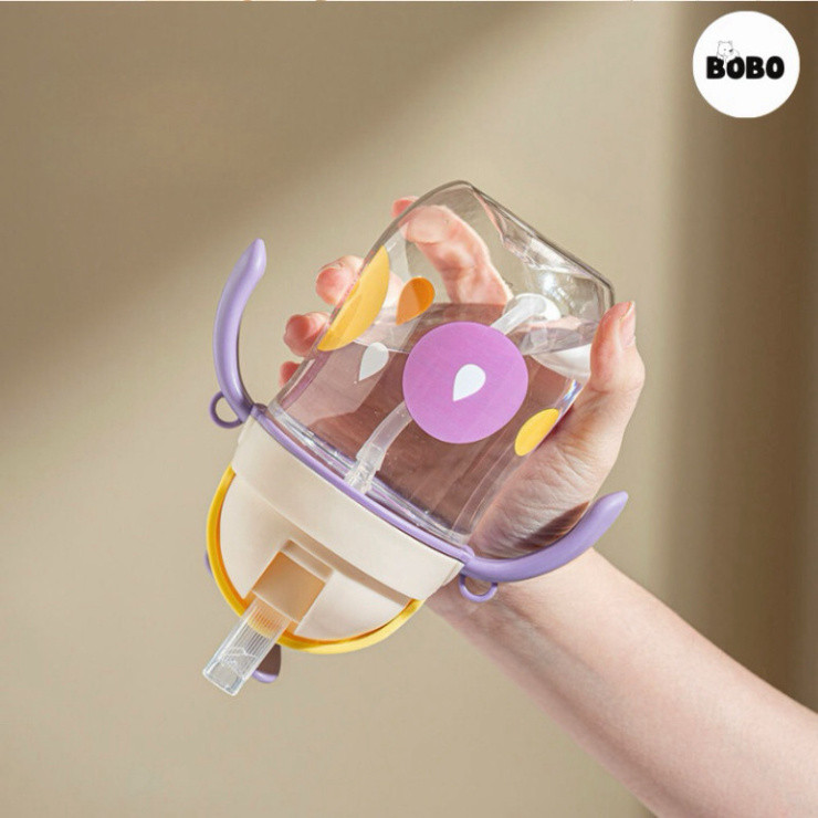 Bình uống nước chống sặc 250ml cho bé có tay cầm và dây đeo (binhcoixaygio)