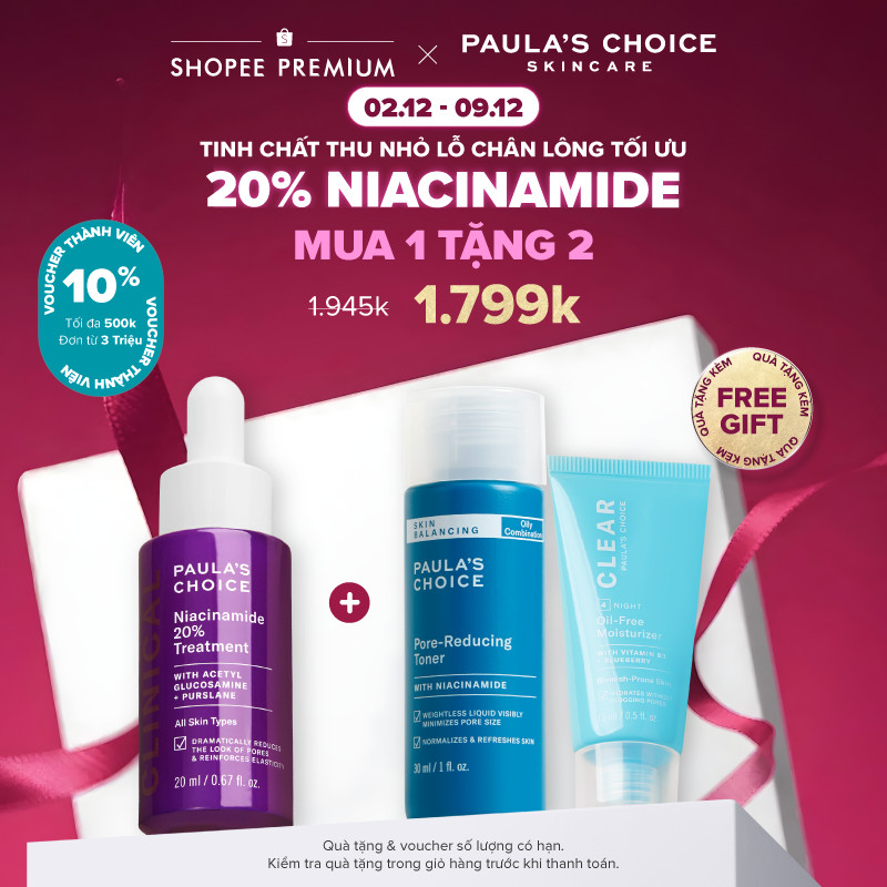 Tinh chất thu nhỏ lỗ chân lông to và làm sáng mịn bề mặt da Paula's Choice Clinical Niacinamide 20% Treatment 20ml 8030