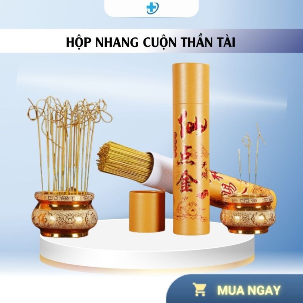 Hộp nhang cuộn thần tài, hộp 200 nén hương thần tài nhang tài lộc ít khói không tàn rụng TIATO STORE