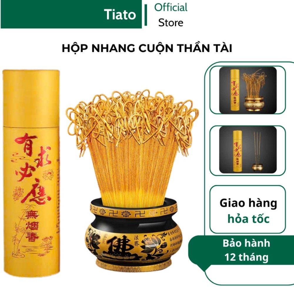 Hộp nhang cuộn thần tài, hộp 200 nén hương thần tài nhang tài lộc ít khói không tàn rụng TIATO STORE