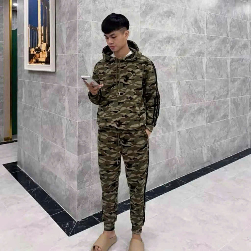 Bộ Quần Áo ADD Dài Rằn Ri Xanh Loang Chất Liệu Nỉ 2 Da Chạy Sọc Viền - Bộ Nỉ Dài ADD Rằn Ri Siêu Hot Hit Năm 2025 Boy Ph