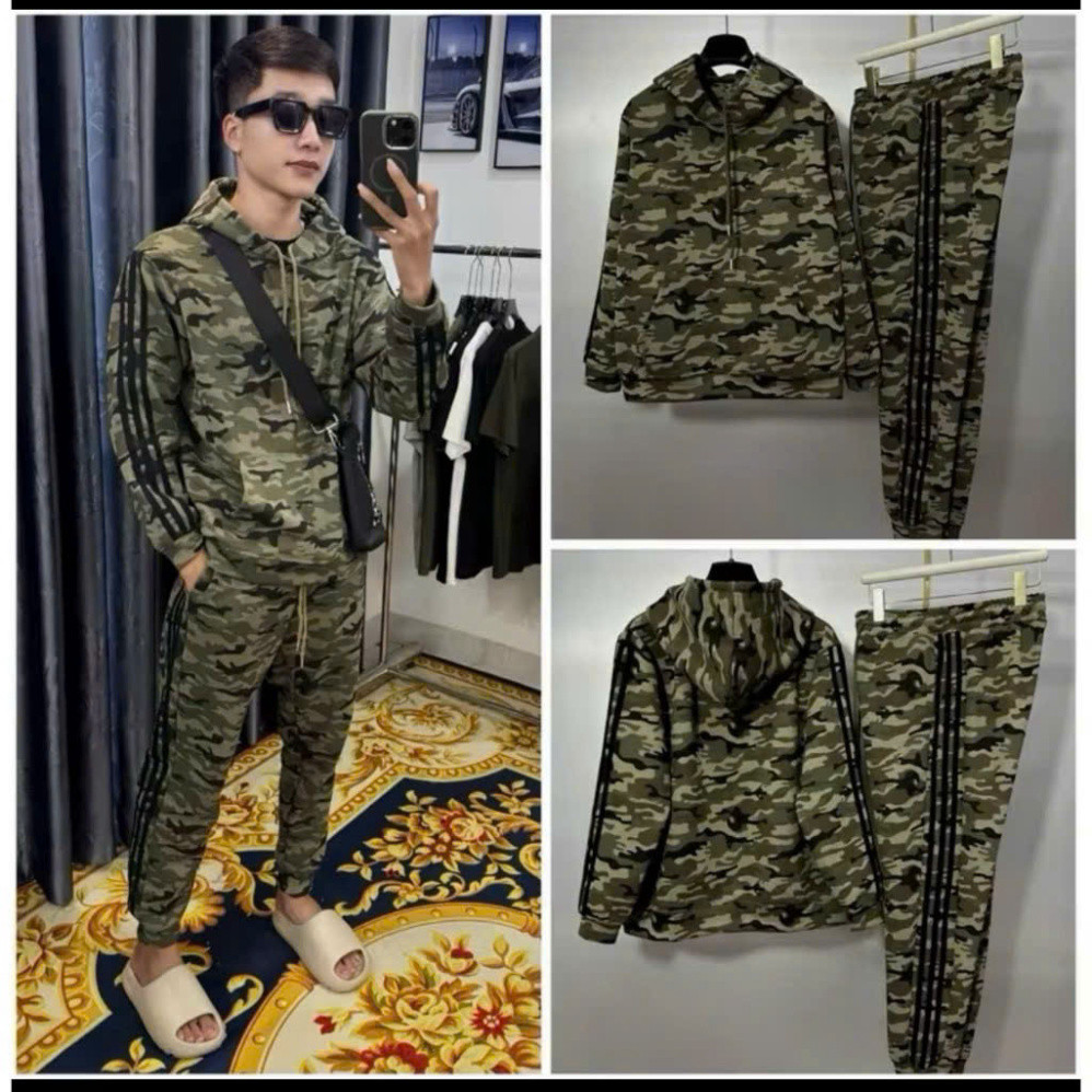 Bộ Quần Áo ADD Dài Rằn Ri Xanh Loang Chất Liệu Nỉ 2 Da Chạy Sọc Viền - Bộ Nỉ Dài ADD Rằn Ri Siêu Hot Hit Năm 2025 Boy Ph