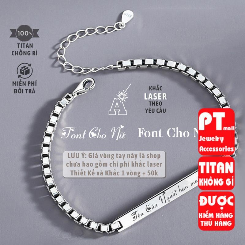 Vòng tay đôi nam nữ Khắc Tên theo yêu cầu, lắc tay vuông quà tặng tình yêu màu bạc không gỉ Titan
