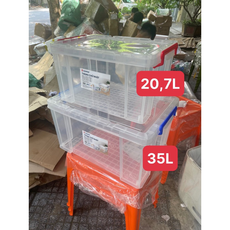 (Có VAT) Thùng nhựa vuông 20L Việt Nhật trong suốt chắc chắn (41x31x24cm), thùng nhựa đựng đồ chơi