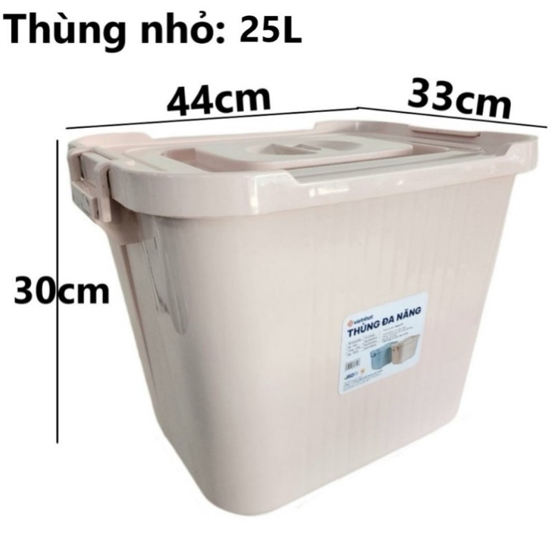 (Có VAT)  Thùng đa năng nhựa VIỆT NHẬT 25L- 35L- 45L , Nắp kín, khóa, bánh xe - Đựng gạo, đồ chơi