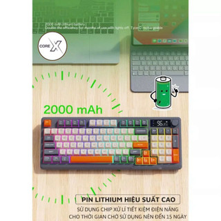 Bộ Bàn Phím Không Dây Bluetooth M96 LED 7 Màu Có Màn Hình, 2 Mode, Phím PBT Cao Cấp, Gõ Êm Chống Ồn Cho Win/ Mac OS .