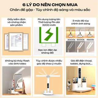 Đèn Học Để Bàn CoreX, Pin Tích Điện, Chống Cận, 3 Chế Độ Sáng, Màn hình cảm ứng Làm việc, Đọc sách .
