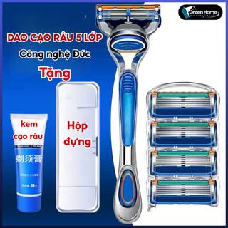 Dao Cạo Râu 5 Lưỡi Thép Không Gỉ Công Nghệ Đức Với Lớp Bôi Trơn Lô Hội Dễ Dàng Sử Dụng Green- DCR05
