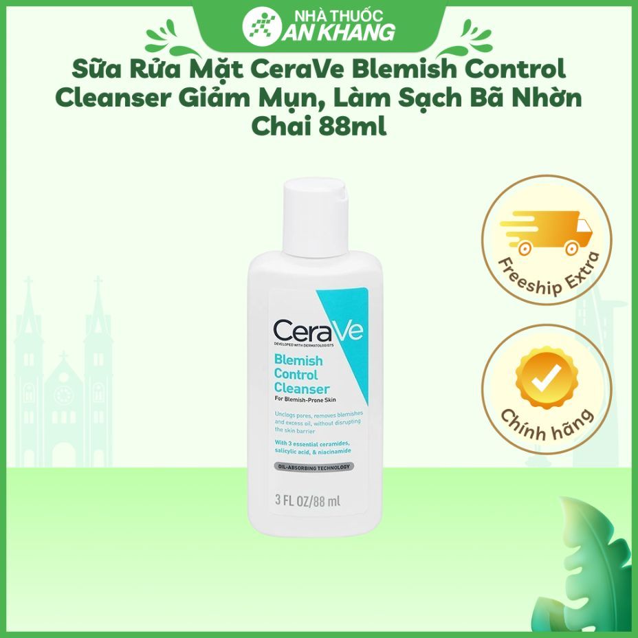 Sữa rửa mặt CeraVe Blemish Control Cleanser giảm mụn, làm sạch bã nhờn chai 88ml