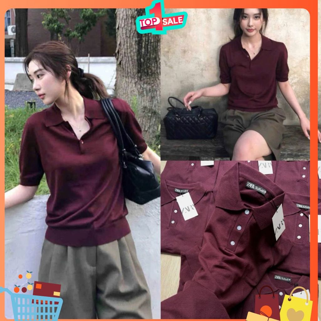 007 Áo Polo Cổ Bẻ Nữ Đỏ Mận - Chất Liệu Dệt Kim Cao Cấp, Form Đẹp, Thoáng Mát, Phối Đồ Dễ Kèm Ảnh Thật 2025
