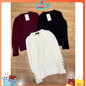 MỚI 2025 Áo len nữ dài tay basic khuy tay thanh lịch form ôm co giãn nhẹ mặc thu đông giữ ấm hot hit
