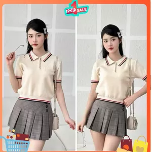 Áo polo dệt kim nữ viền kẻ sang trọng, form đẹp, chất mềm mịn, co giãn thoải mái, dễ phối đồ