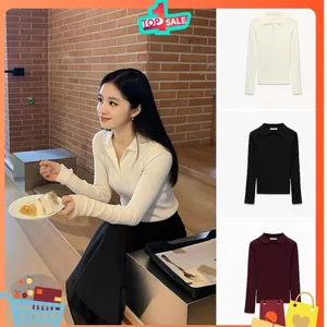 NEW 2025 Áo len cổ bẻ dài tay 4 cúc nữ đẹp, áo len gân ôm body form Hàn Quốc S M L Kèm Ảnh Thật