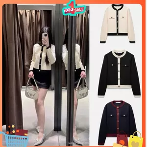 New 2026 Áo len Cardigan nữ cổ tròn phối màu sang trọng chất len dày mềm mịn mặc thu đông dáng ngắn Kèm Ảnh Thật