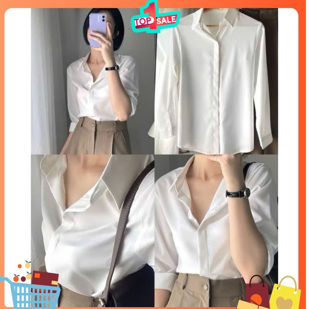 [ New 2025 ] Sơ mi trắng nữ giấu cúc, chất vải oxford cao cấp, thiết kế tối giản thanh lịch