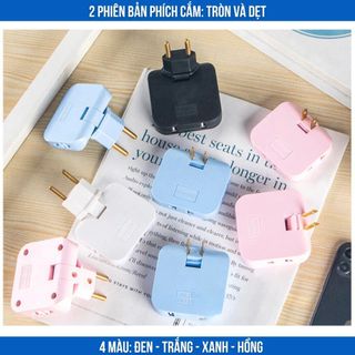 (3 Ổ) Ổ CẮM CHIA ĐIỆN LÕI ĐỒNG 2500W GẤP GỌN XOAY 180° - 3 Chân Tròn Dẹt, Nhỏ Gọn Tiện Lợi, Màu Đen, Trắng, Xanh, Hồng