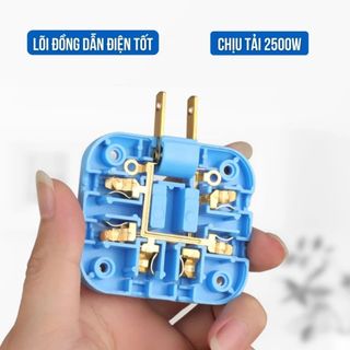 (3 Ổ) Ổ CẮM CHIA ĐIỆN LÕI ĐỒNG 2500W GẤP GỌN XOAY 180° - 3 Chân Tròn Dẹt, Nhỏ Gọn Tiện Lợi, Màu Đen, Trắng, Xanh, Hồng