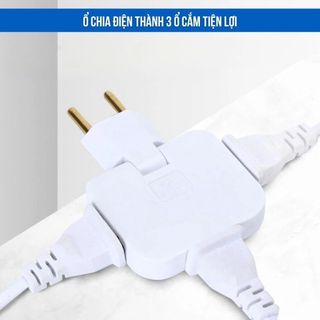 (3 Ổ) Ổ CẮM CHIA ĐIỆN LÕI ĐỒNG 2500W GẤP GỌN XOAY 180° - 3 Chân Tròn Dẹt, Nhỏ Gọn Tiện Lợi, Màu Đen, Trắng, Xanh, Hồng