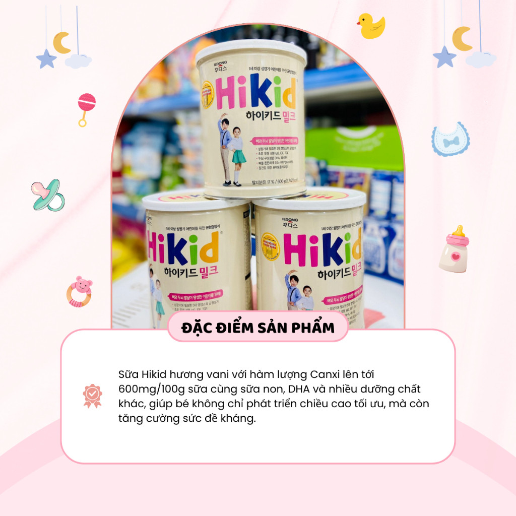 [DEAL SỐC] Sữa Hikid Bò Vị Vani Hàn Quốc Bổ Sung Canxi Tăng Chiều Cao Cho Bé Tới 9 Tuổi- 600g TGSSDT