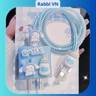 Cún Smile]  Bộ phụ kiện bảo vệ cáp và củ sạc PD18/20W bằng silicon hoạt hình chống đứt gãy RABBI