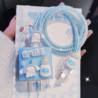 Cún Smile]  Bộ phụ kiện bảo vệ cáp và củ sạc PD18/20W bằng silicon hoạt hình chống đứt gãy RABBI