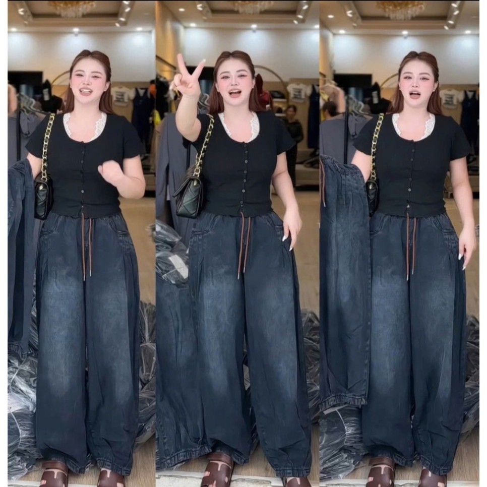 Quần Baggy thụng  nữ chất jaens mềm from to 38-68kg Hàng cao cấp