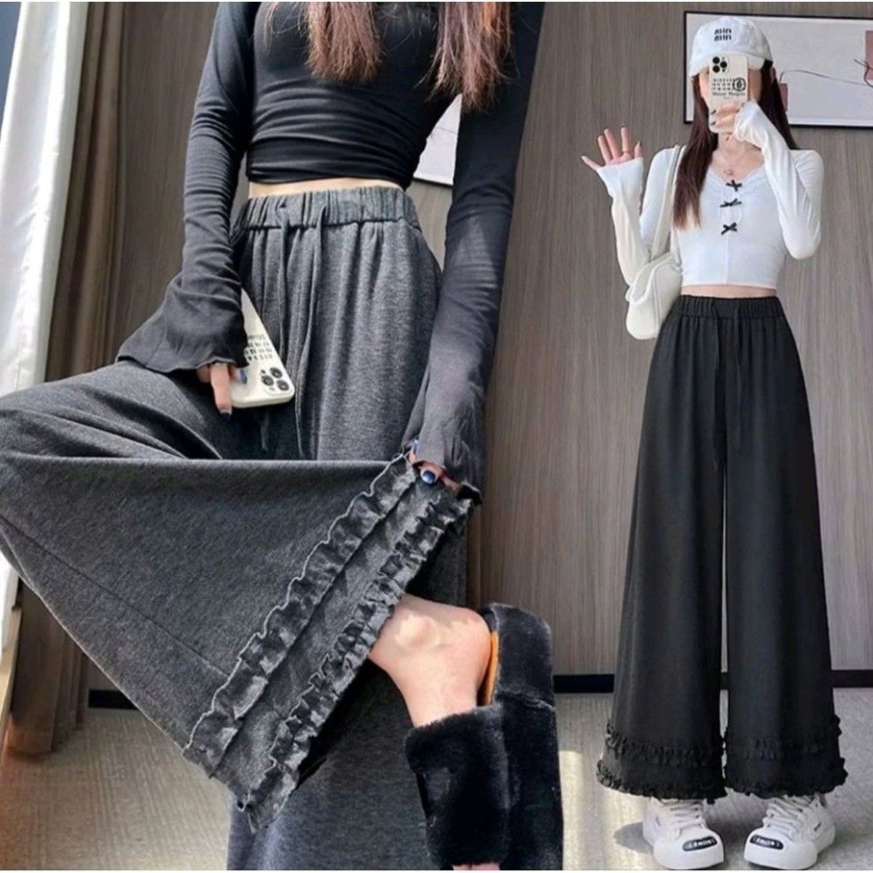 Quần Suông Nữ Tăm Thỏ mềm mịn dài 90-97cm pha gấu bèo 38-70kg hàng Cao Cấp