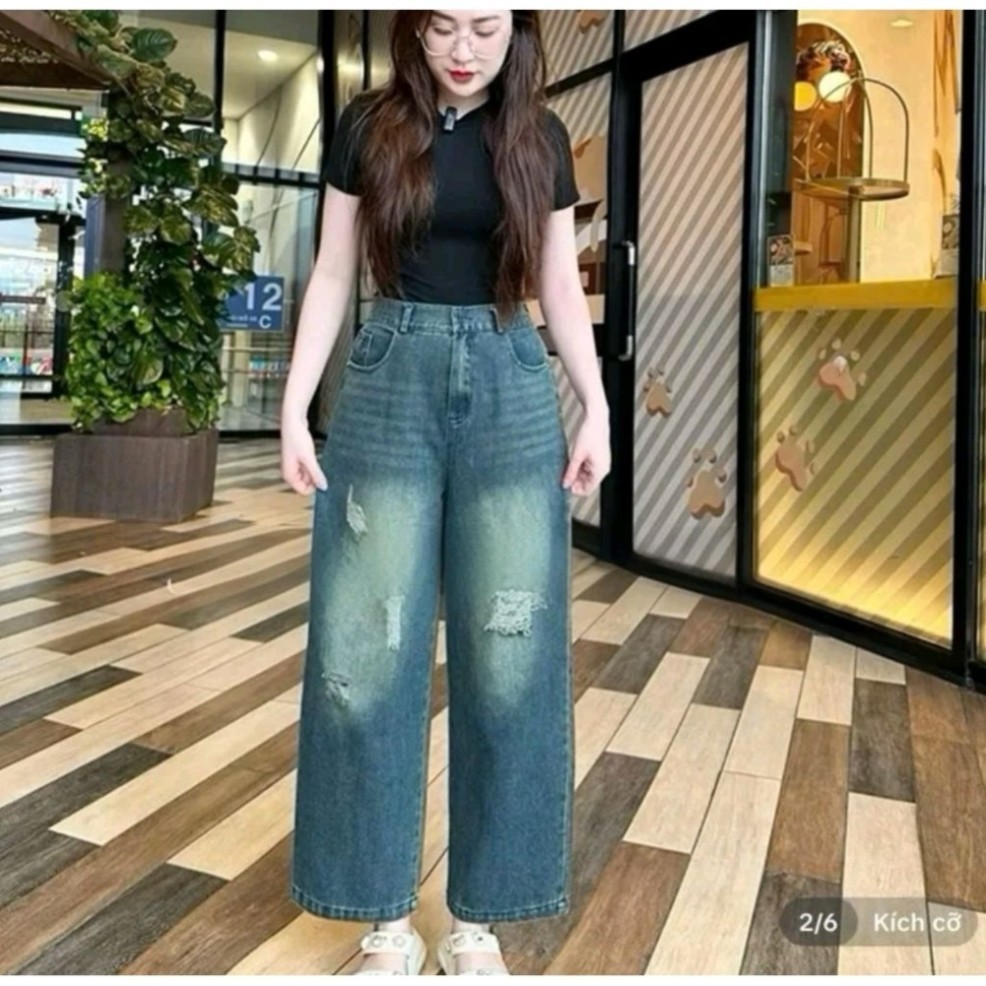 Quần Nấm jeans dài 90cm Dáng suông cho nữ Cạp khóa lưng chun sau chất jaen mềm 38-70kg
