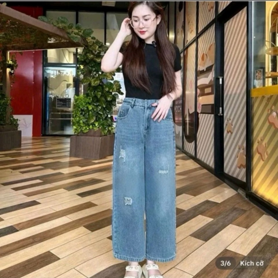 Quần Nấm jeans dài 90cm Dáng suông cho nữ Cạp khóa lưng chun sau chất jaen mềm 38-70kg