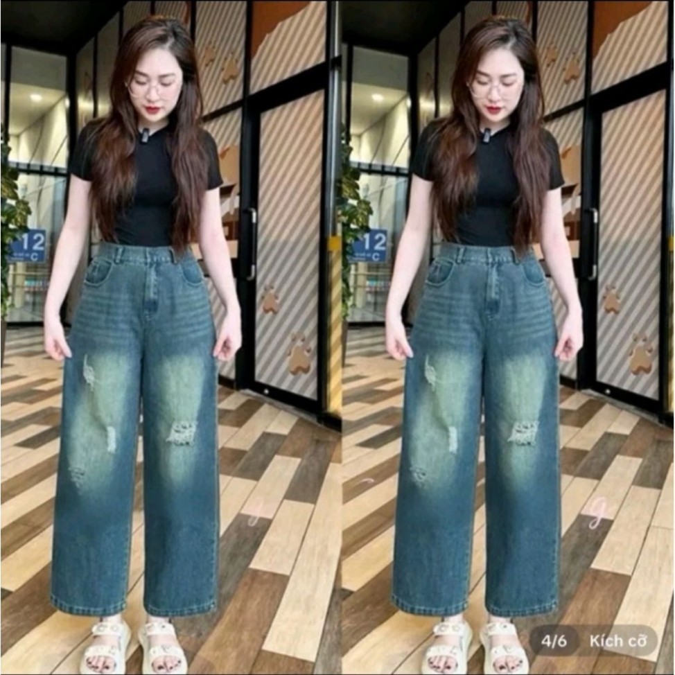 Quần Nấm jeans dài 90cm Dáng suông cho nữ Cạp khóa lưng chun sau chất jaen mềm 38-70kg