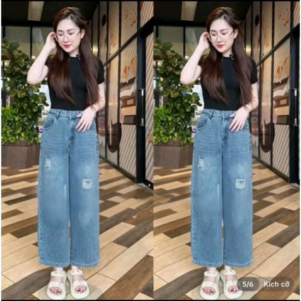 Quần Nấm jeans dài 90cm Dáng suông cho nữ Cạp khóa lưng chun sau chất jaen mềm 38-70kg